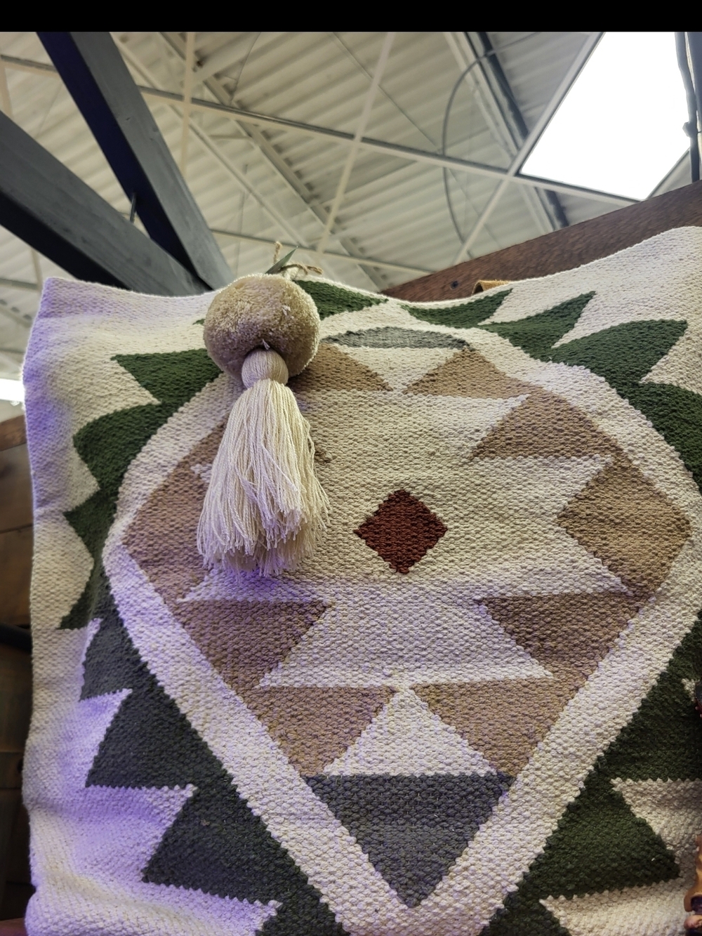 Woven Geometric Tote Bag in Green and Beige